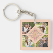 Floral Soft peach kaleidoscopic Script Best Mom  キーホルダー (正面)