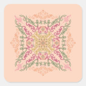 Floral Soft peach kaleidoscopic Script Best Mom スクエアシール (正面)
