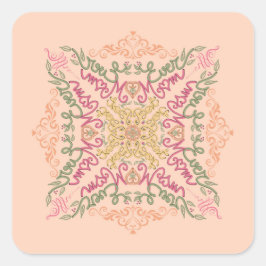 Floral Soft peach kaleidoscopic Script Best Mom  スクエアシール