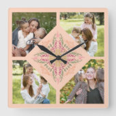 Floral Soft peach kaleidoscopic Script Best Mom  スクエア壁時計 (正面)