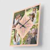 Floral Soft peach kaleidoscopic Script Best Mom  スクエア壁時計 (傾斜)