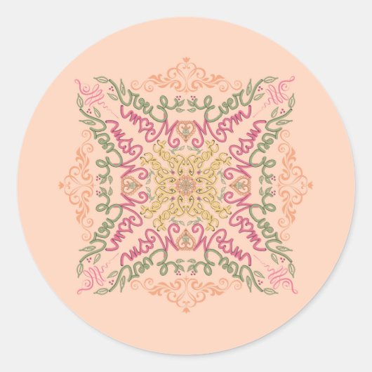 Floral Soft peach kaleidoscopic Script Best Mom ラウンドシール (正面)