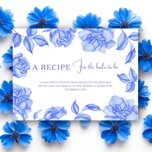 Floral something blue Bridal shower Recipe エンクロージャーカード
