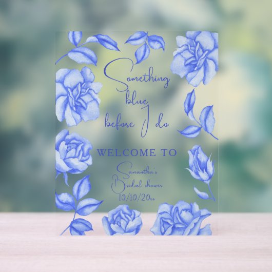 Floral Something Blue Bridal Shower Welcome アクリルサイン (ニュートラル)