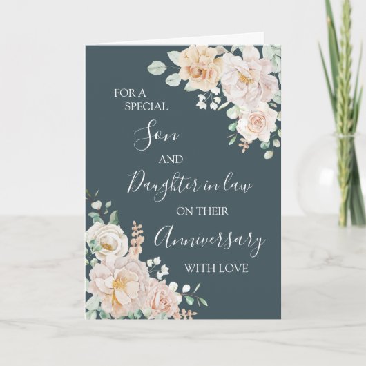 Floral Son Daughter in Law Anniversary Card サンキューカード (正面)