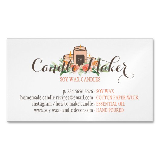 Floral Soy Wax Candle Handmade Customizable マグネット名刺 (正面)