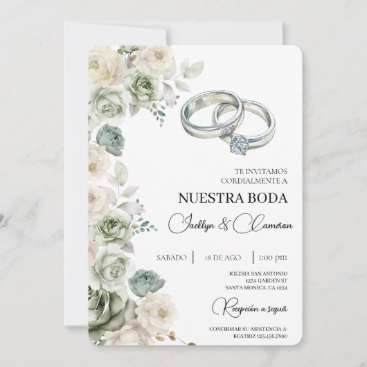 Floral Spanish Wedding Invitation 招待状 (正面)