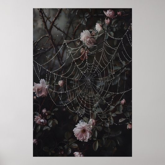 Floral Spider Web Print, Flowers In Cobweb Print ポスター (正面)
