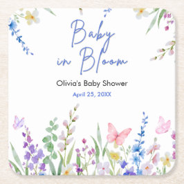 Floral Spring Baby in Bloom Baby Shower   スクエアペーパーコースター