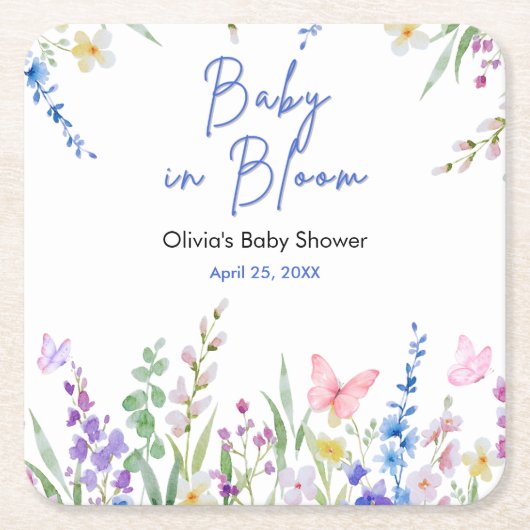 Floral Spring Baby in Bloom Baby Shower   スクエアペーパーコースター (正面)