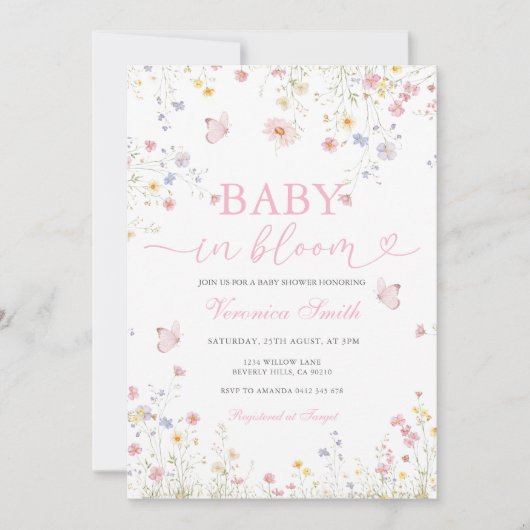 Floral Spring Baby in Bloom Baby Shower Invitation 招待状 (正面)