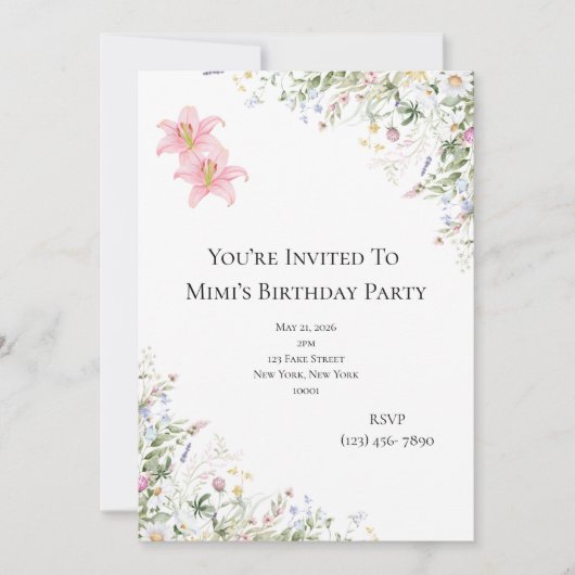 Floral Spring Birthday Garden Party Invitation 招待状 (正面)