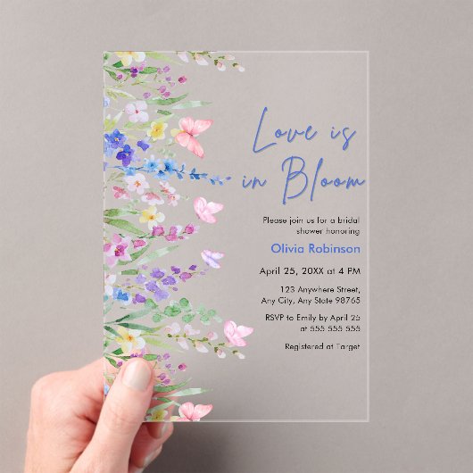 Floral Spring Love is in Bloom Bridal Shower アクリル招待状 (インサイチュ (ポータブル))