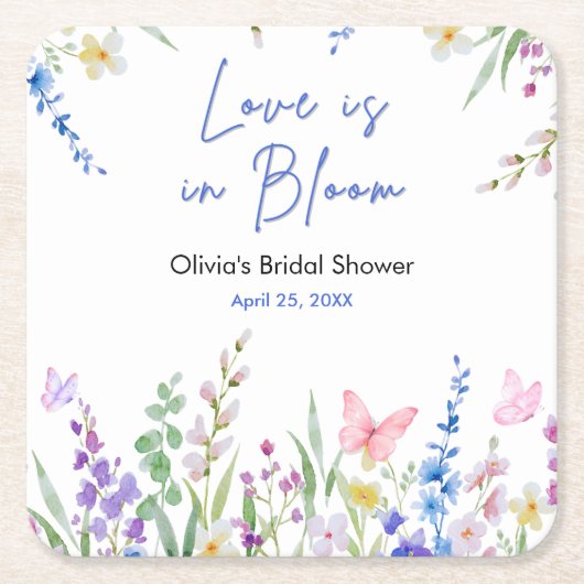Floral Spring Love is in Bloom Bridal Shower  スクエアペーパーコースター (正面)