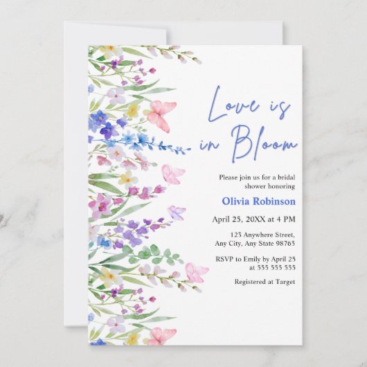 Floral Spring Love is in Bloom Bridal Shower  招待状 (正面)