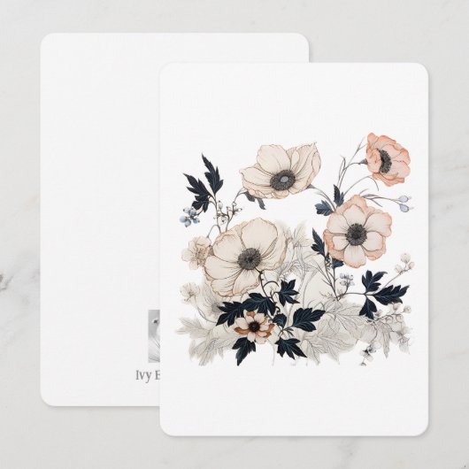 Floral Square, Nordic Art Design, Soft Pastels 招待状 (正面/裏面)