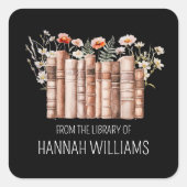 Floral Stack Book From the Library of Bookplate スクエアシール (正面)