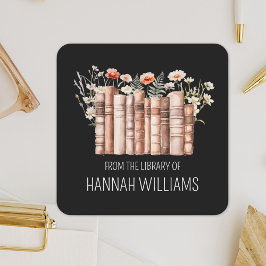 Floral Stack Book From the Library of Bookplate スクエアシール