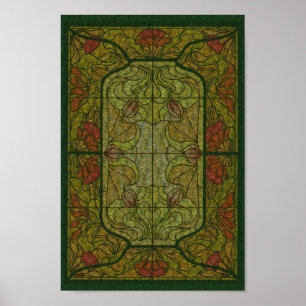 Floral Stained Glass Design Art Poster ポスター