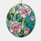 Floral Stained Glass Effect Pink Flowers Botanical セラミックオーナメント (左)