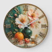 Floral Still Life Elegant Botanical Fruit Decor ラージ壁時計 (正面)