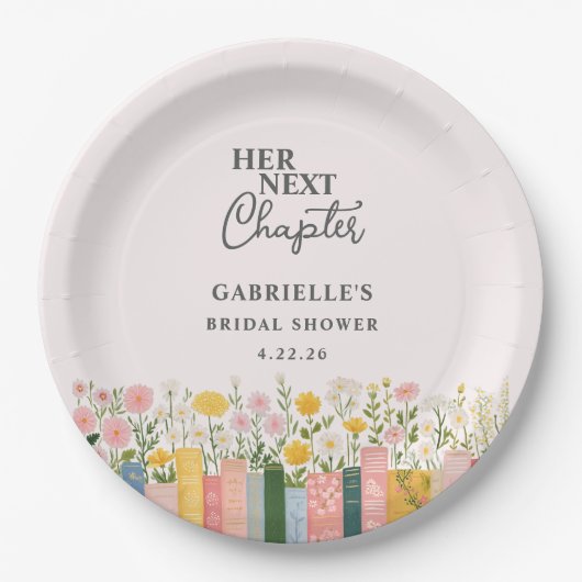 Floral Storybook Her Next Chapter Bridal Shower  ペーパープレート (正面)