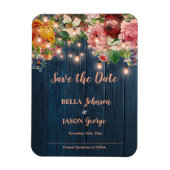 Floral String Lights Rustic Wedding Save The Date マグネット (縦)