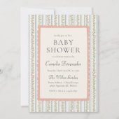 Floral Stripes Vintage Retro Baby Shower 招待状 (正面)