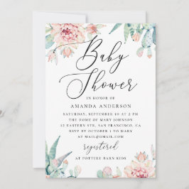Floral Succulent Baby Shower | Elegant Boho Cactus 招待状