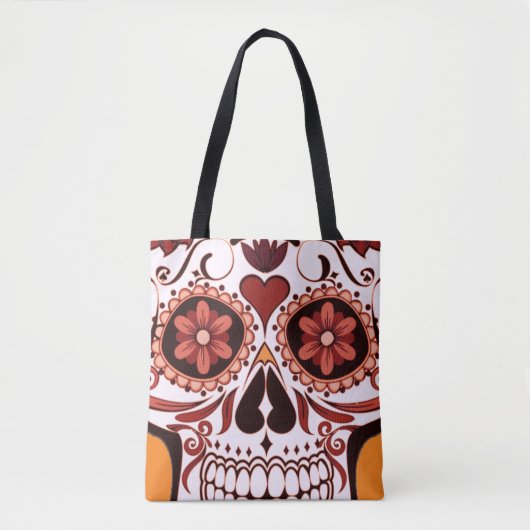 Floral Sugar Skull Day of the Dead Art トートバッグ (正面)