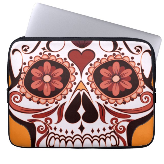 Floral Sugar Skull Day of the Dead Art ラップトップスリーブ (正面)