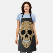 Floral Sugar Skull Dia de los Muertos エプロン (着用した状態)