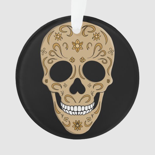 Floral Sugar Skull Dia de los Muertos オーナメント (正面)