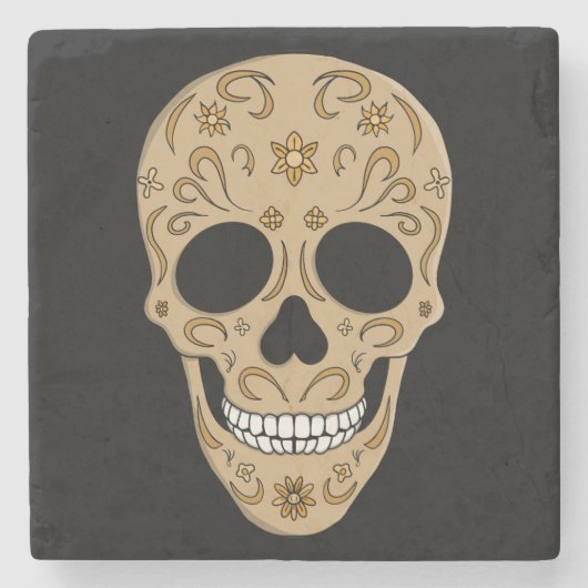 Floral Sugar Skull Dia de los Muertos ストーンコースター (正面)