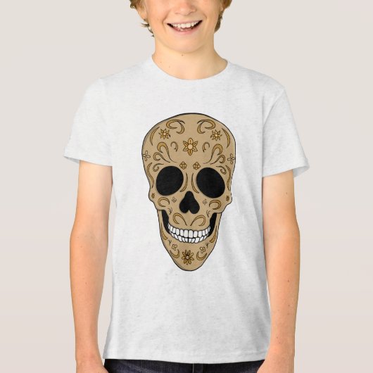 Floral Sugar Skull Dia de los Muertos トライブレンドＴシャツ (正面)