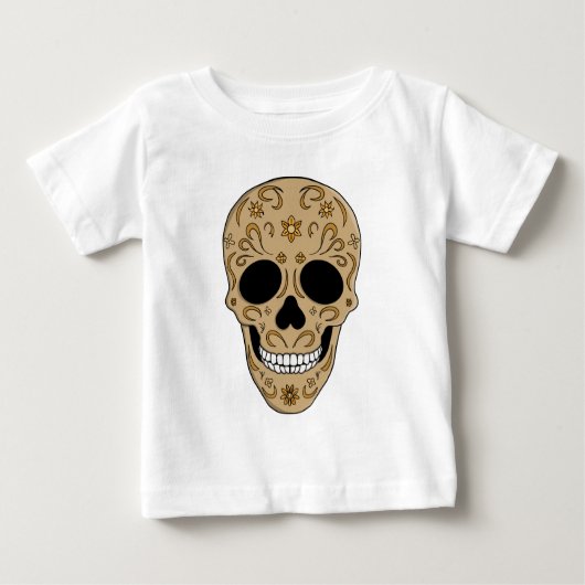 Floral Sugar Skull Dia de los Muertos ベビーTシャツ (正面)