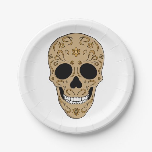 Floral Sugar Skull Dia de los Muertos ペーパープレート (正面)