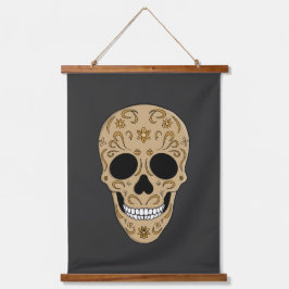 Floral Sugar Skull Dia de los Muertos 吊り下げ型タペストリー