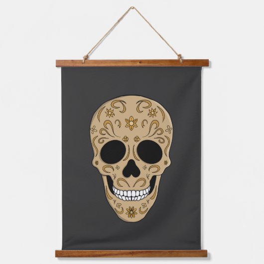 Floral Sugar Skull Dia de los Muertos 吊り下げ型タペストリー (正面)