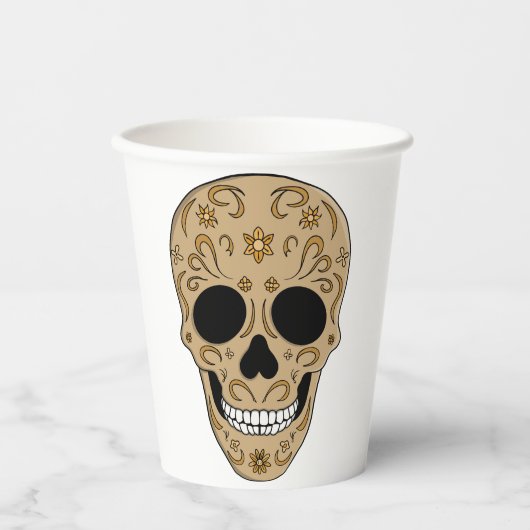 Floral Sugar Skull Dia de los Muertos 紙コップ (正面)