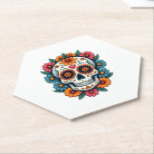 Floral Sugar Skull Dia De Muertos Day of The Dead  ペーパーコースター (アングル)