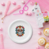 Floral Sugar Skull Dia De Muertos Day of The Dead  ペーパープレート (パーティー)