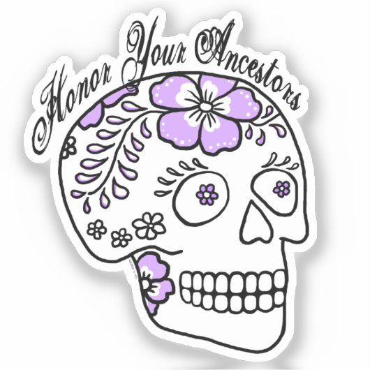 Floral Sugar Skull Purple Honor Your Ancestors シール (正面)