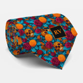 Floral Sugar Skulls in Red and Teal ネクタイ (ロール)