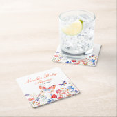Floral Summer Butterfly Baby Shower スクエアペーパーコースター (インサイチュ)