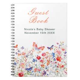 Floral Summer Butterfly Baby Shower Guest Book ノートブック