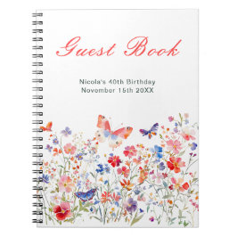 Floral Summer Butterfly Birthday Party Guest Book ノートブック