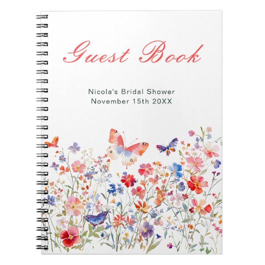 Floral Summer Butterfly Bridal Shower Guest Book ノートブック (正面)