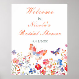 Floral Summer Butterfly Bridal Shower Welcome ポスター