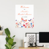 Floral Summer Butterfly Bridal Shower Welcome ポスター (ホームオフィス)